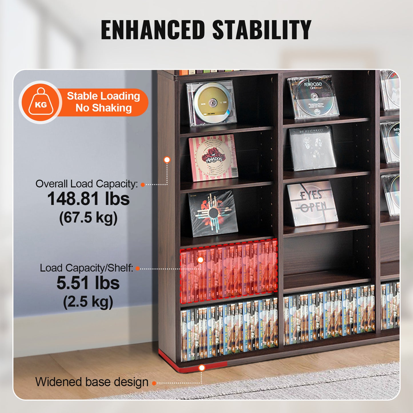 Media Opbergkast – DVD Rek – Cd Kast – Boekenkast – Media Rek – Verstelbare Planken – Stevige Metalen Constructie – 9 Lagen – Geschikt Voor 756 Cd’s – Espresso