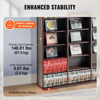 Media Opbergkast – DVD Rek – Cd Kast – Boekenkast – Media Rek – Verstelbare Planken – Stevige Metalen Constructie – 9 Lagen – Geschikt Voor 756 Cd’s – Espresso