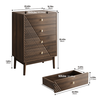 Ladekast – Ladeblok – Dressoir – Opbergkast – Commode – Modern Design – 4 Ruime Lades – Walnootkleur