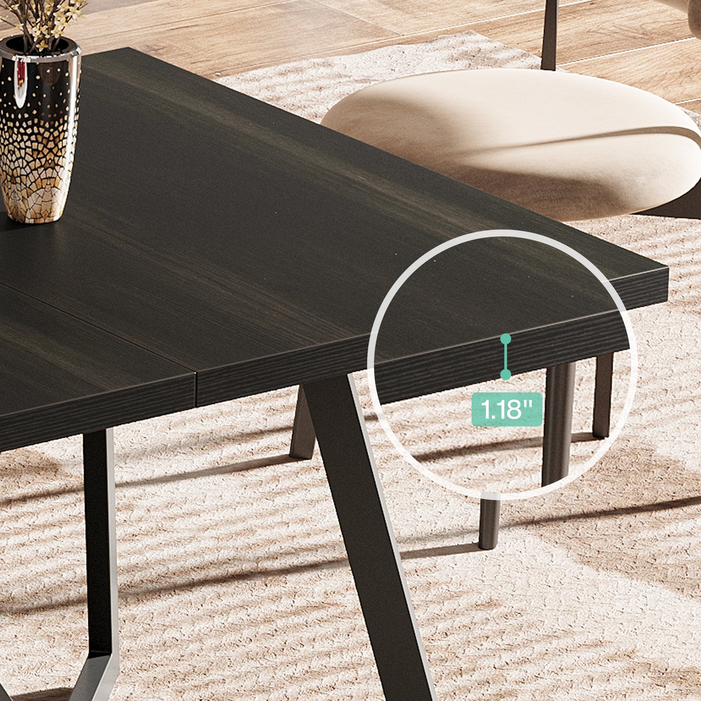 Eettafel – Tafel – Dinertafel – Werktafel – Vergadertafel – Extra Lang 179,98 cm – MDF Houtnerf – Stevige Metalen Poten met Vloerbescherming