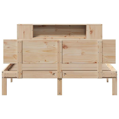 Bed met Boekenkast – Bedframe – Slaapbank – Opbergbed – Hoofdbord met Plank – Marrone Kleur – Ruimtebesparend Ontwerp – Massief Dennenhout 140x190 cm