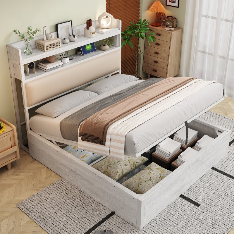 Metalen Bedframe – Beddenframe – Platformbed – Opbergbed – Hydraulisch Bed – 140x200 cm – Geïntegreerde Opbergruimte – Bekleed Hoofdbord