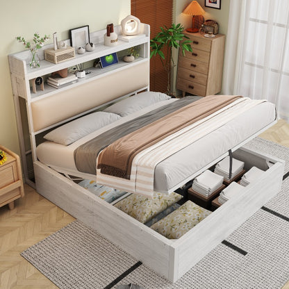 Metalen Bedframe – Beddenframe – Platformbed – Opbergbed – Hydraulisch Bed – 140x200 cm – Geïntegreerde Opbergruimte – Bekleed Hoofdbord