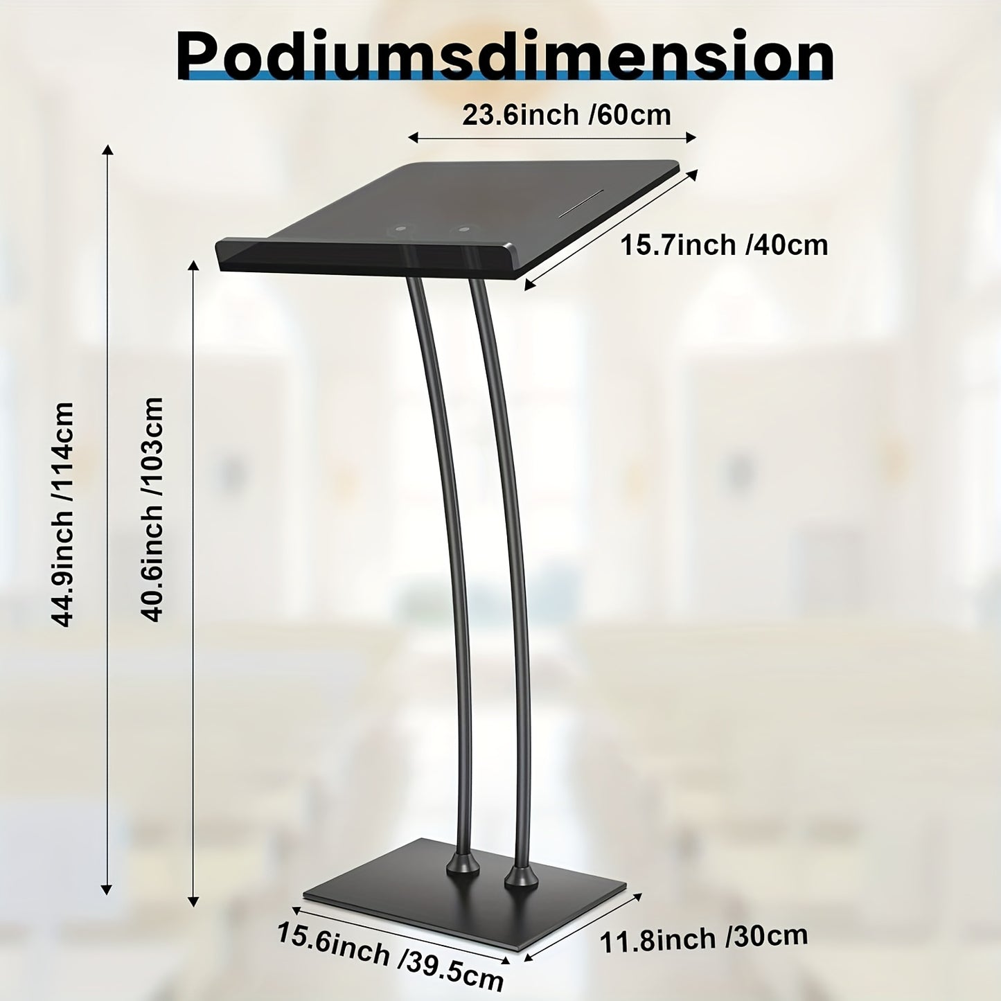 Spreekgestoelte – Lessenaar – Lezenaar – Podium – Presentatiemeubel – Verstelbaar Hoogte – Dik 10mm Acrylblad – Stevige IJzeren Basis