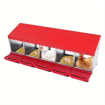 Kippenhok Nestkast – Nest Box – Legnest – Kippennest – Eieren Verzamelen – 5 Compartimenten – Gegalvaniseerd Staal – Rood