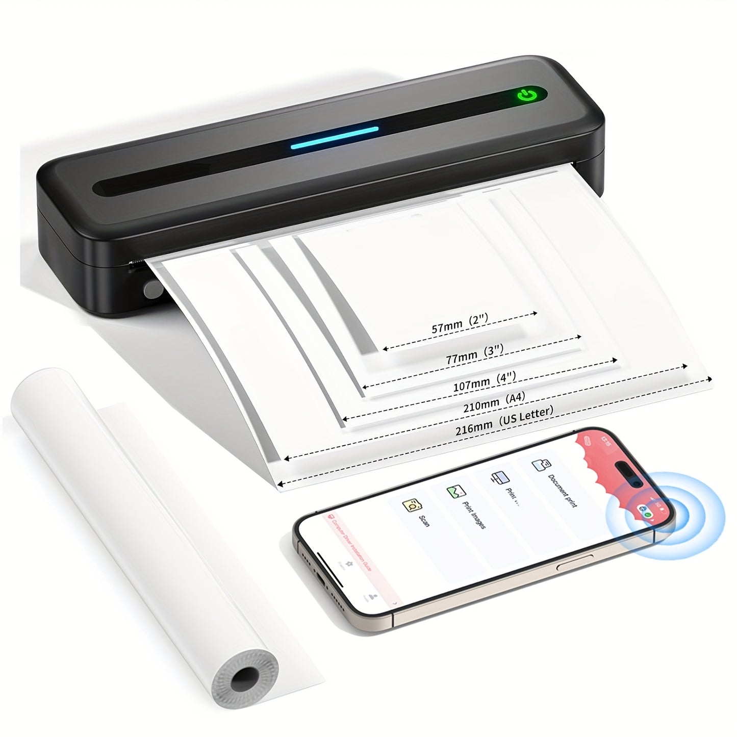 Draagbare printer – Mobiele printer – Pocket printer – Thermische printer – Bluetooth printer – Inktloos printen – USB oplaadbaar – Ondersteunt A4 en US letter formaat