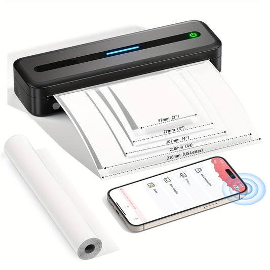 Draagbare printer – Mobiele printer – Pocket printer – Thermische printer – Bluetooth printer – Inktloos printen – USB oplaadbaar – Ondersteunt A4 en US letter formaat