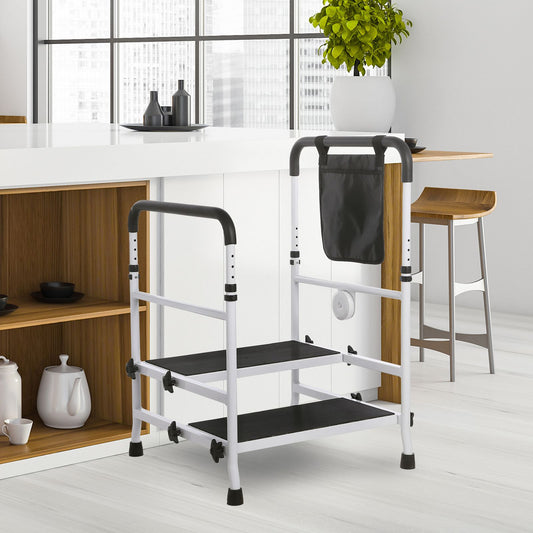 Adjustable Bed Step Stool for High Bed | Aluminum Alloy, Supports up to 204.12 KG, Includes Handicap Grab Bars for Fall Prevention, Ideal for Bedside and Bathtub Use