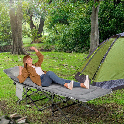 Campingbed – Campingbedje – Opvouwbaar Bed – Logeerbed – Reissbed – Lichtgrijs – Draagbaar Met Kussen – Gewichtscapaciteit 150 Kg