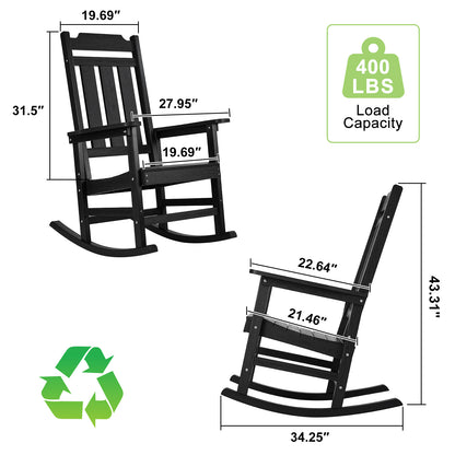 Schommelstoel Buiten – Schommelstoel Tuin – Schommelstoel Veranda – Lounge Stoel Buiten – Houten Design – Weerbestendig HIPS Materiaal – Ergonomische 5° Achteroverhelling – Zwarte Uitvoering