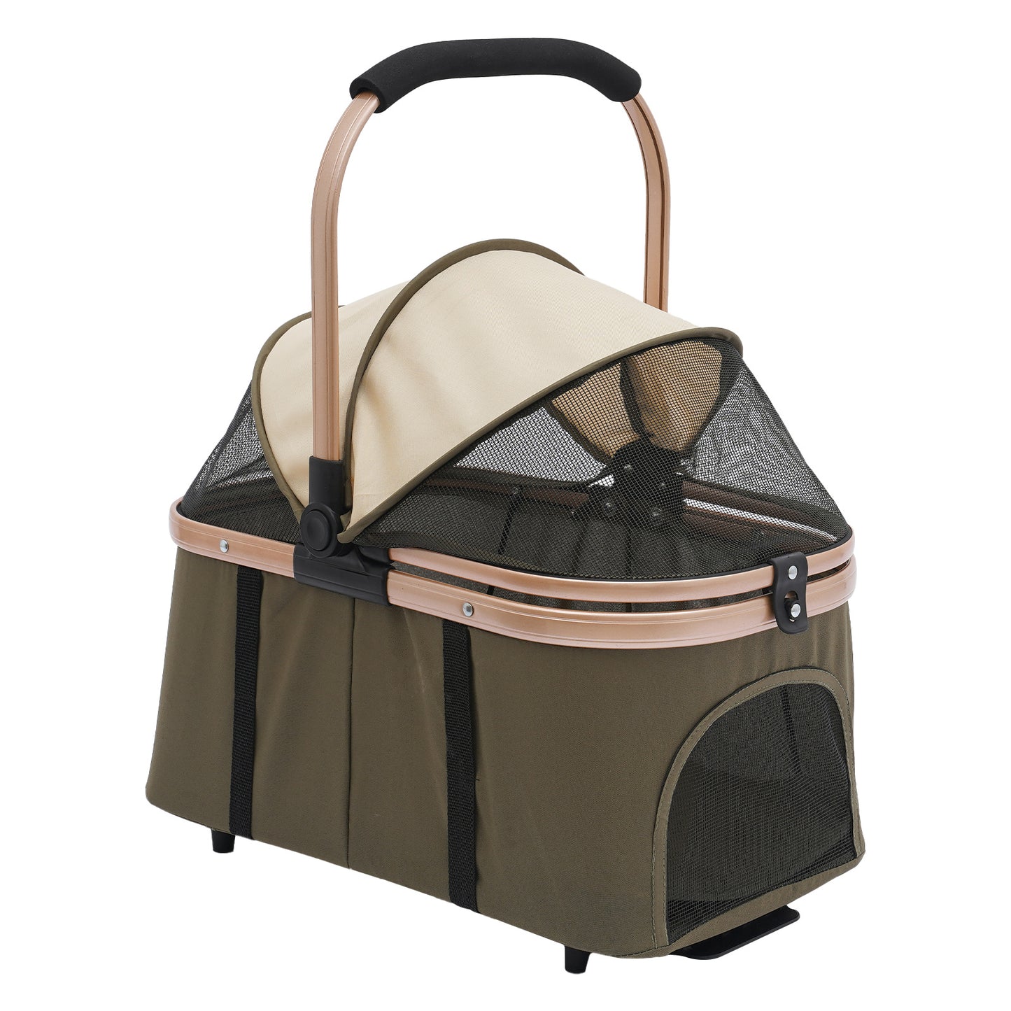 2-Tier Pet Stroller | Premium Materials, Breathable and Comfortable, Multifunctional Design, Easy to Store and Carry, Suitable for Cats and Dogs, NaMaSyo, Army Green