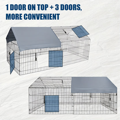 Kippenhok – Kippenren – Pluimveehok – Buitenren – Kippenkooi – Metalen Kippenren – Waterdichte UV-bestendige Cover – Afmeting 218x102x102 cm