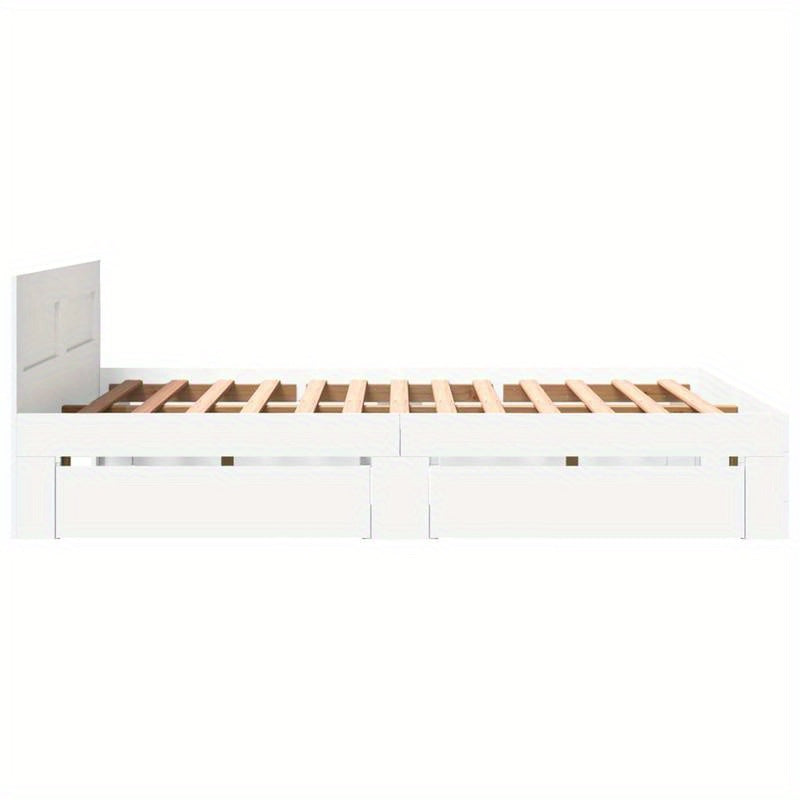 Bedframe – Bed – Bedframe Met Hoofdbord – Slaapkamermeubel – Enkelbed – Modern Wit – 150x200 cm – Duurzaam Multi-Layer Ontwerp – Gemakkelijk In Elkaar Te Zetten