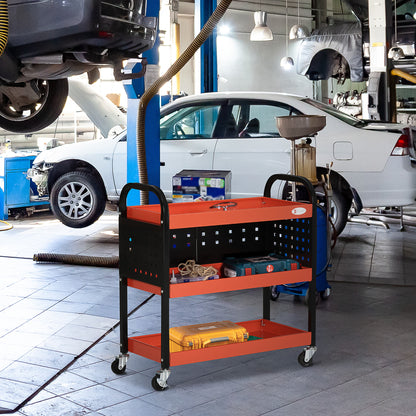 DURHAND Workshop Trolley Servant Trolley 3-Level Tool Cart with Shelves, Hanging Boards, Load Up to 100 Kg, Workshop Trolley for Garage, Warehouse, DIY Tools, Red