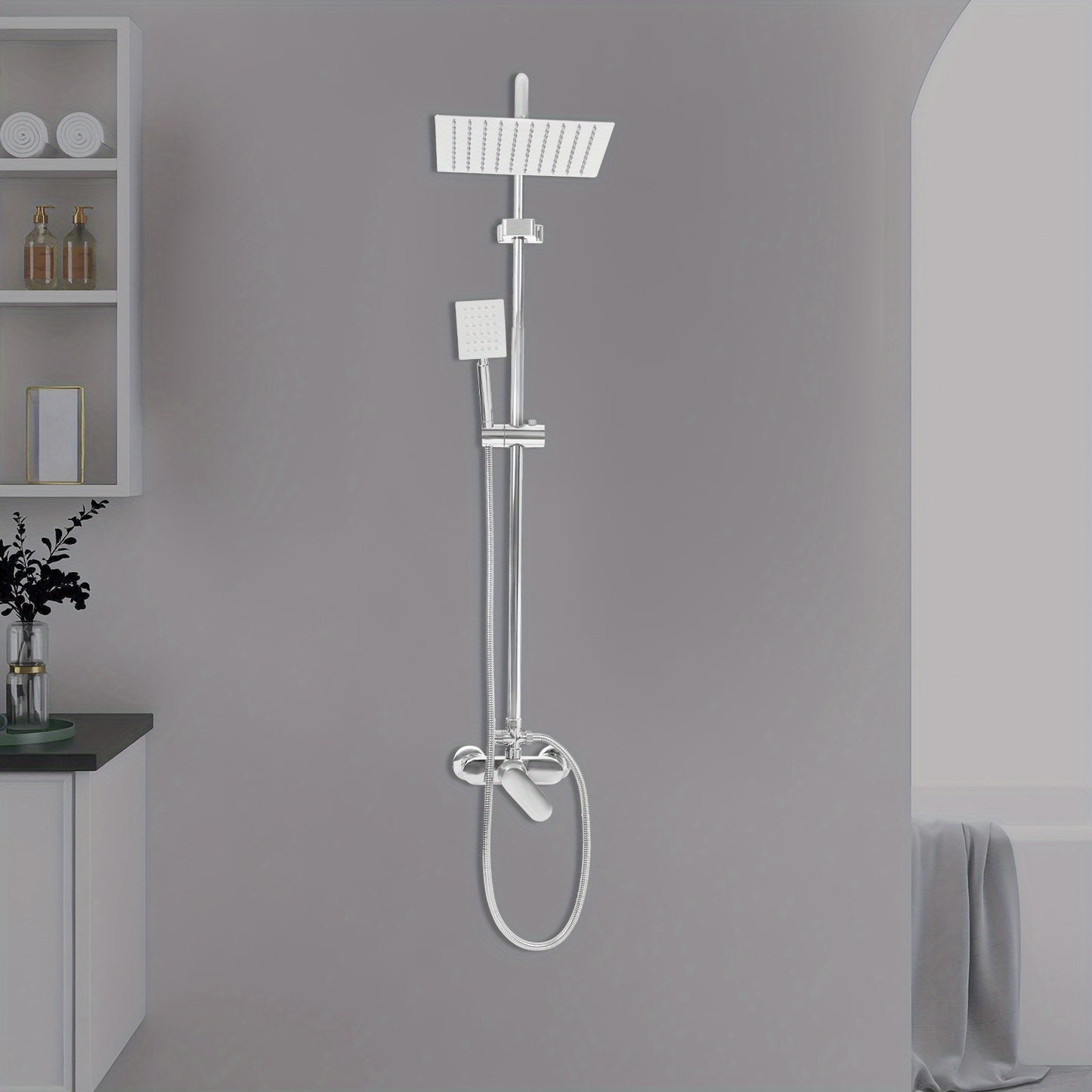 Douchekraan – Doucheset – Douchemengkraan – Regendouche – Handdouche – 2-in-1 Functie – Corrosiebestendig Koper en RVS – Wandmontage – Zwart/Chroom
