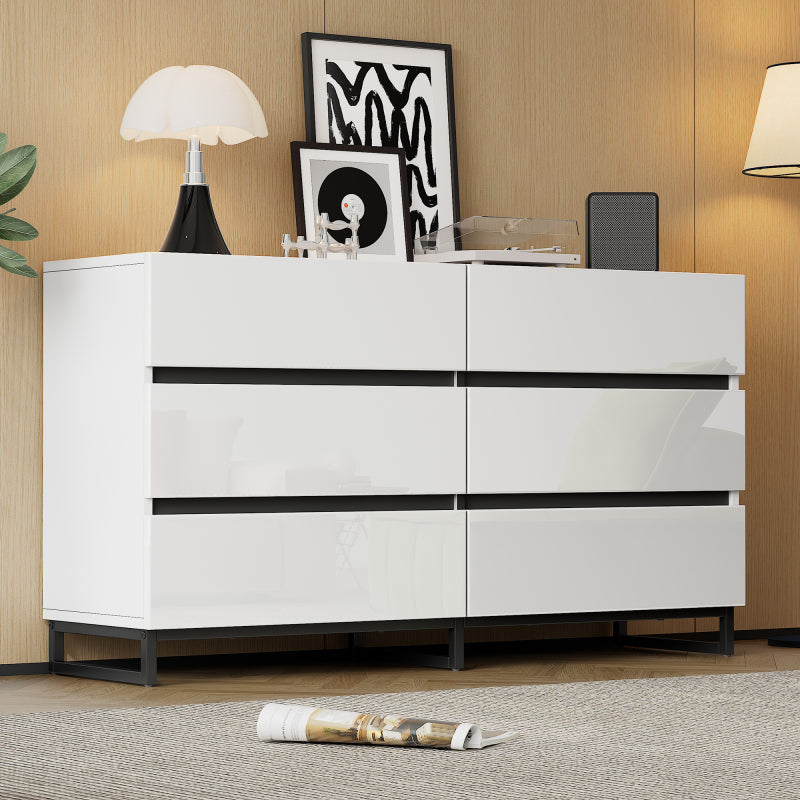 Retro Sideboard – Dressoir – Opbergkast – Kast – Sideboard Kast – Grote Capaciteit – Metalen Poten – Wit Zwart Hoogglans – Luxe Gouden Handgrepen
