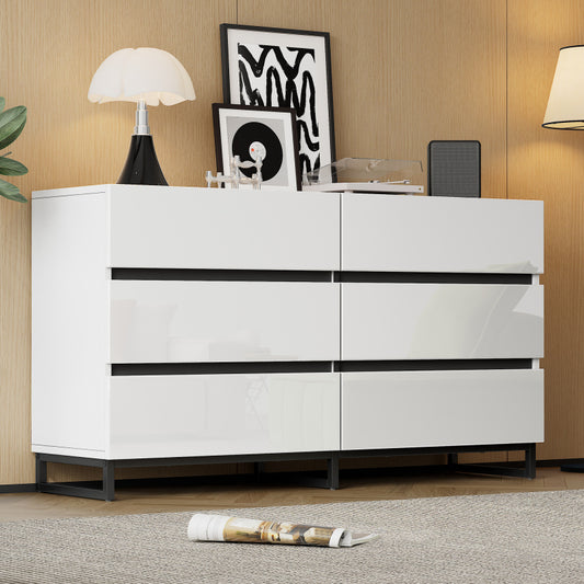 Retro Sideboard – Dressoir – Opbergkast – Kast – Sideboard Kast – Grote Capaciteit – Metalen Poten – Wit Zwart Hoogglans – Luxe Gouden Handgrepen
