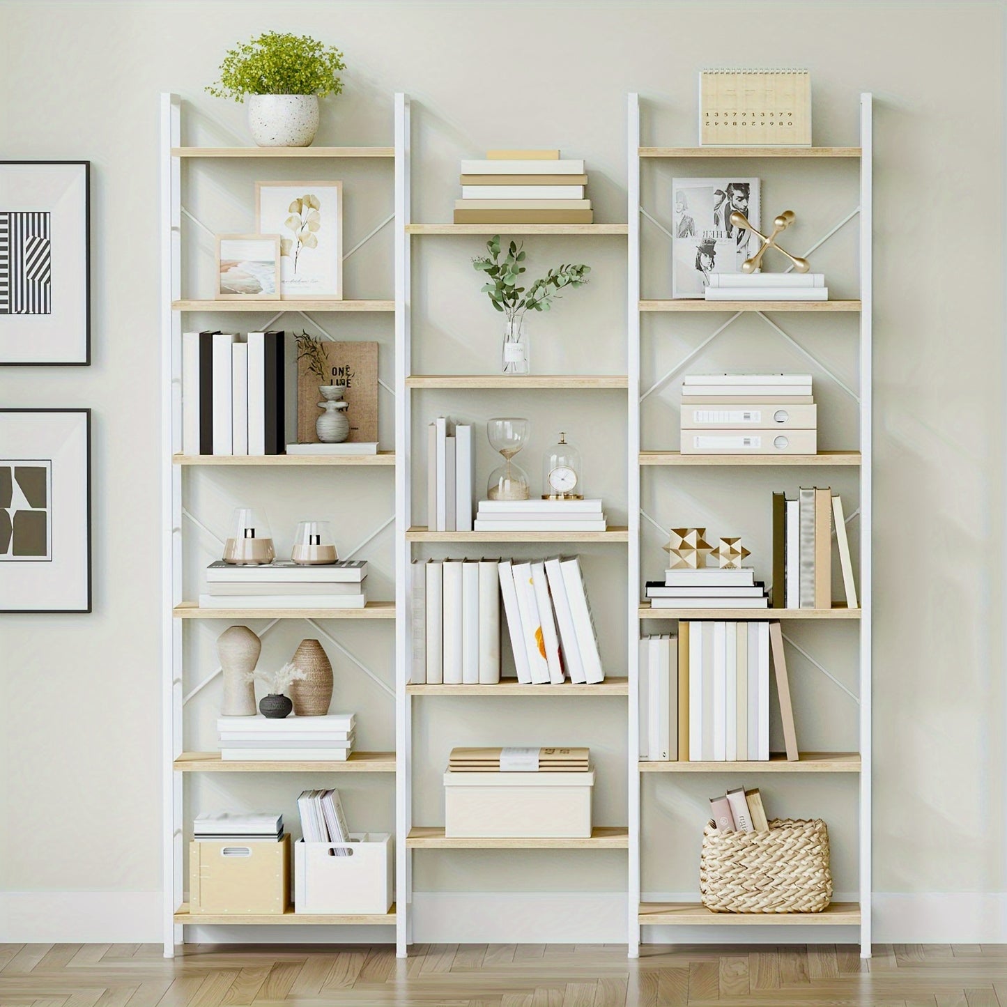 Boekenkast – Vakkenkast – Opbergkast – Boekplank – Wandkast – Vrijstaand – 17 Planken – Verstelbare Plankhoogte – Wit Eikenhout – Draagkracht 340 Kg – 24x152x186 cm