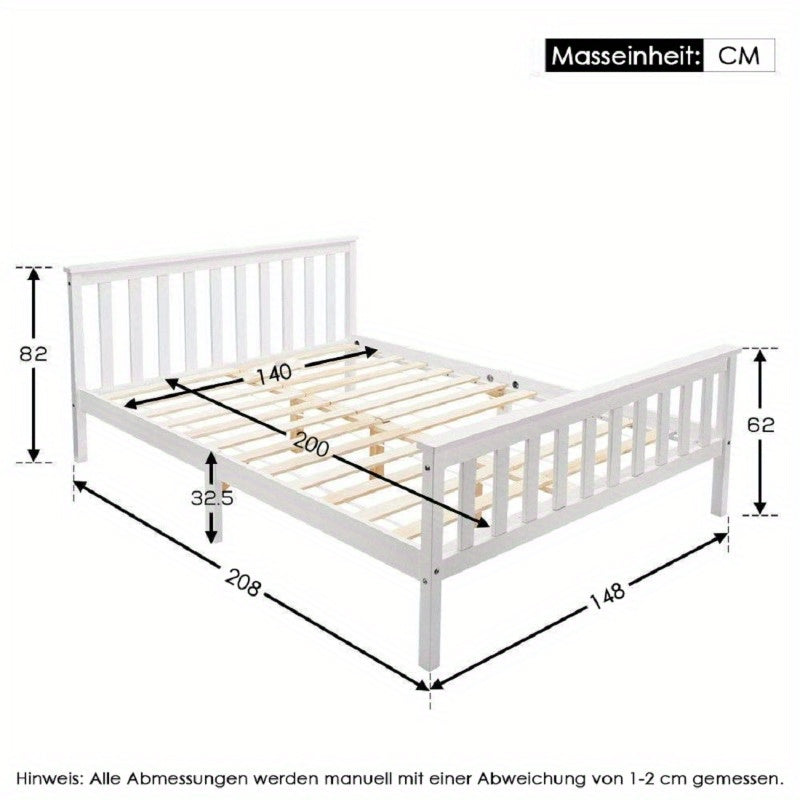 Tweepersoonsbed Wit Vurenhout – Bedframe – Houten Bed – Slaapbank – Bed Met Lattenbodem – 140x200 cm – Massief Hout