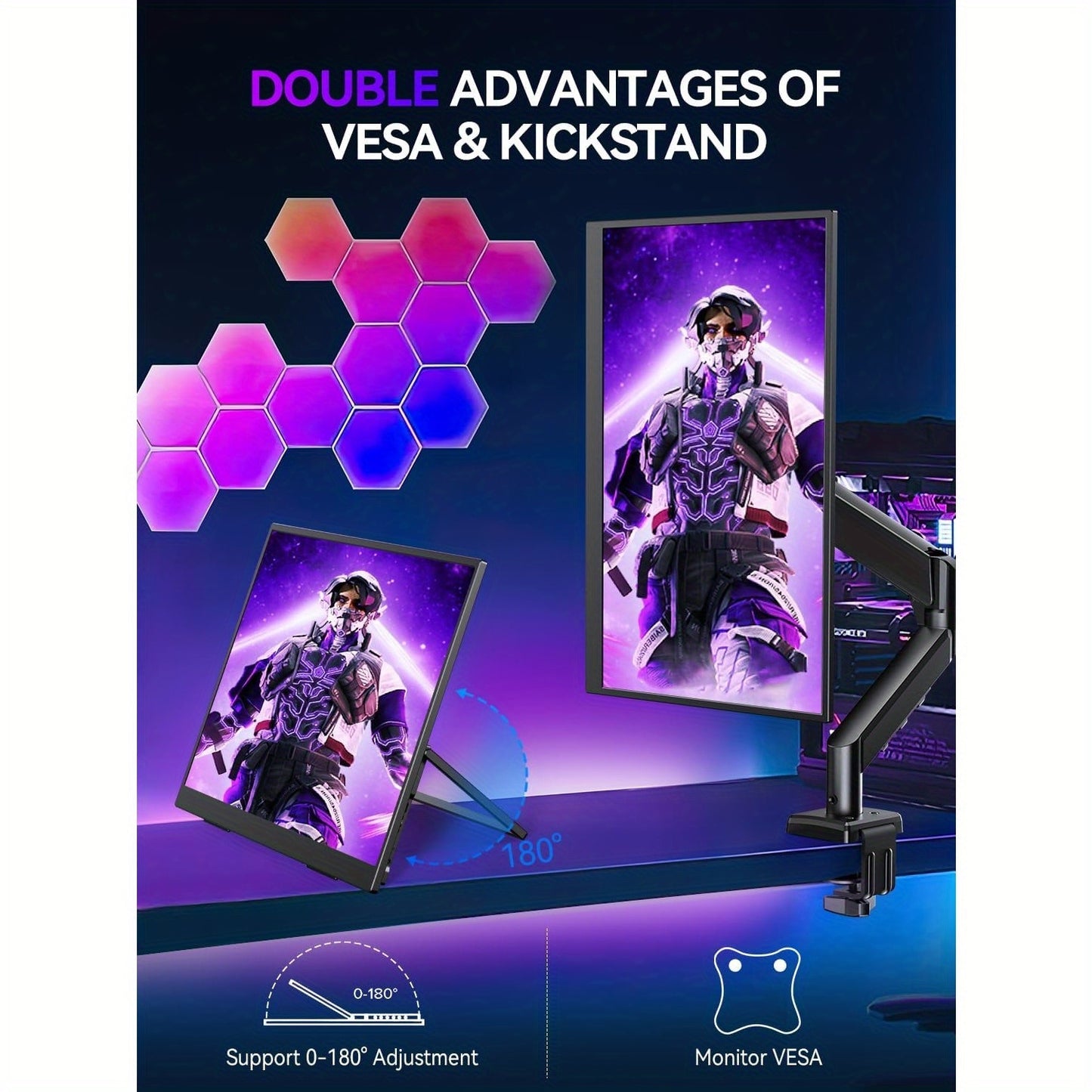 Gamingmonitor – Draagbare Monitor – Portable Scherm – USB-C Monitor – 2K Monitor – 18 Inch – 144Hz Verversing – 100% DCI-P3 Kleurenspraak