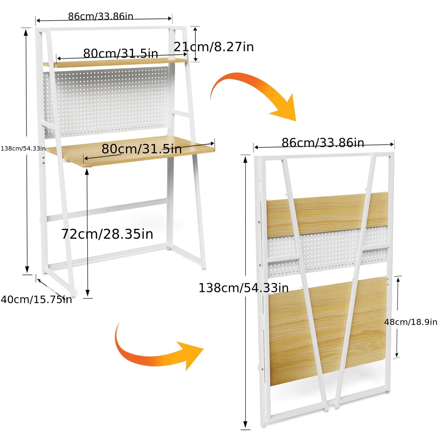 Compacte Bureau Tafel – 138 x 80 x 40 cm – Staand Bureau met Elegant Ontwerp en Natuurlijke Houtafwerking – Eenvoudig te Monteren – Perfect voor Kantoor, Woonkamer of Slaapkamer