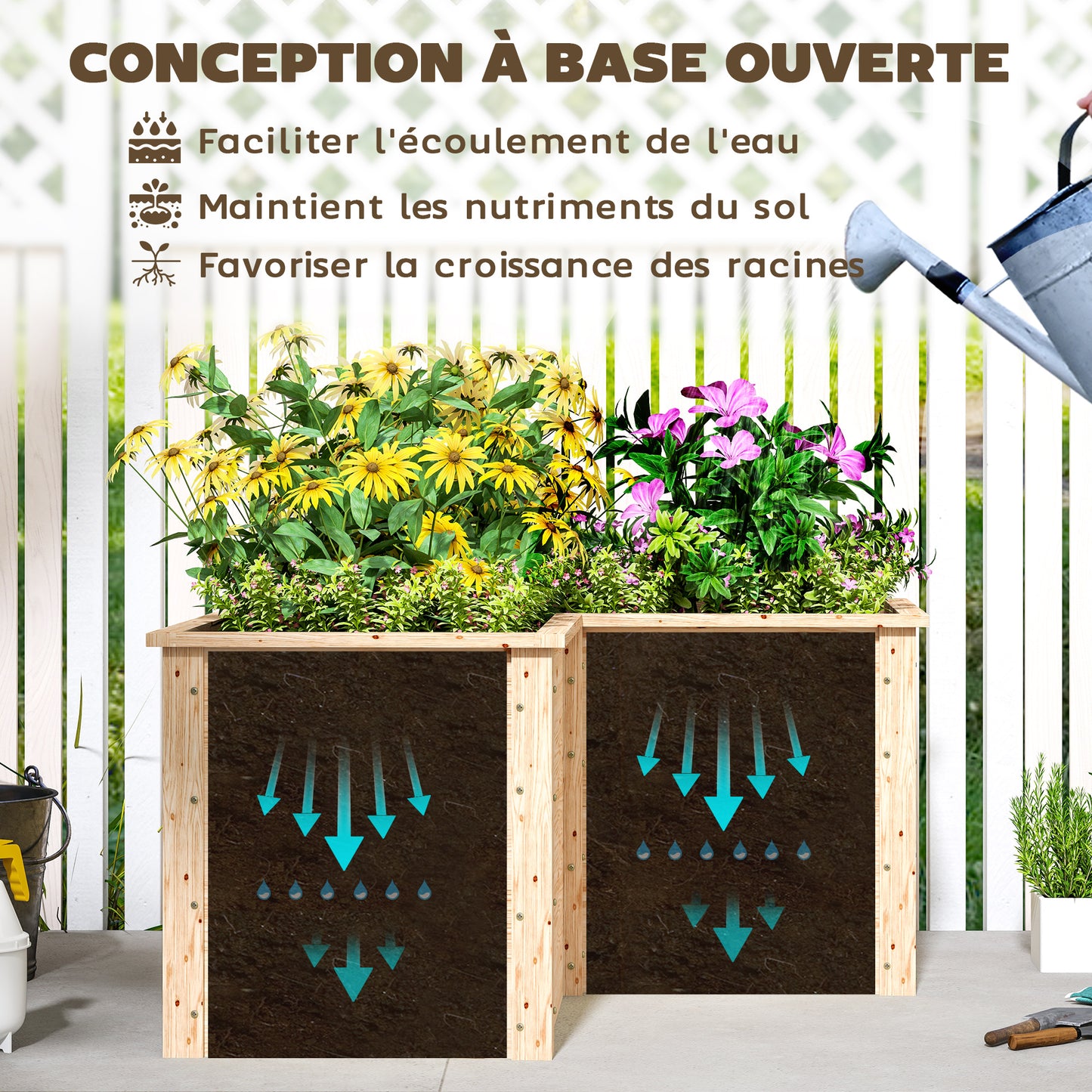 Verhoogde Plantenbak – Moestuinbak – Bloembak – Tuinbak – Kruidenbak – L-vormig Design – Natuurlijk Vurenhout – Open Achterkant – 120x120x62 cm