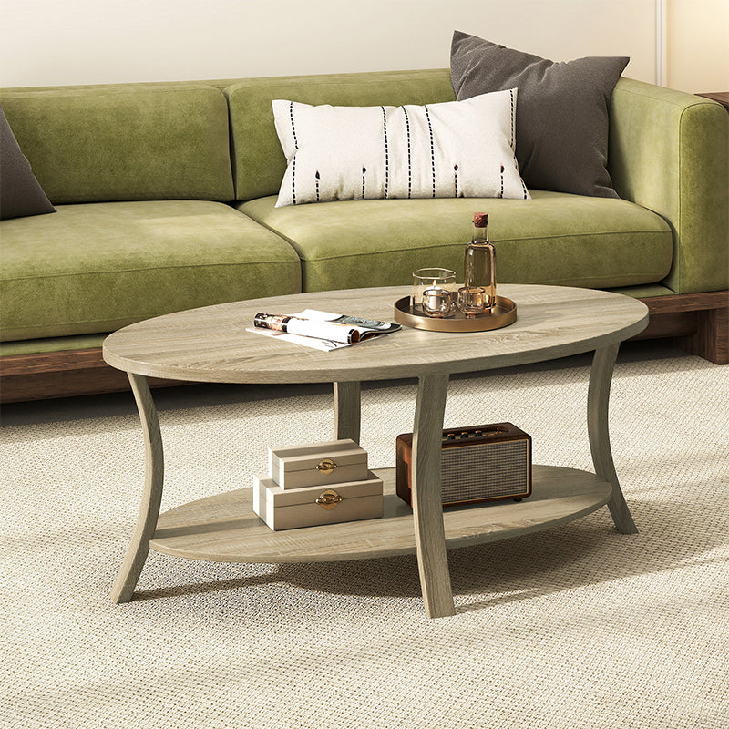 Salontafel – Koffietafel – Woonkamertafel – Eettafel – Bijzettafel – 2-laags Ovaal – Houtnerf Oppervlak – Anti-slip Poten