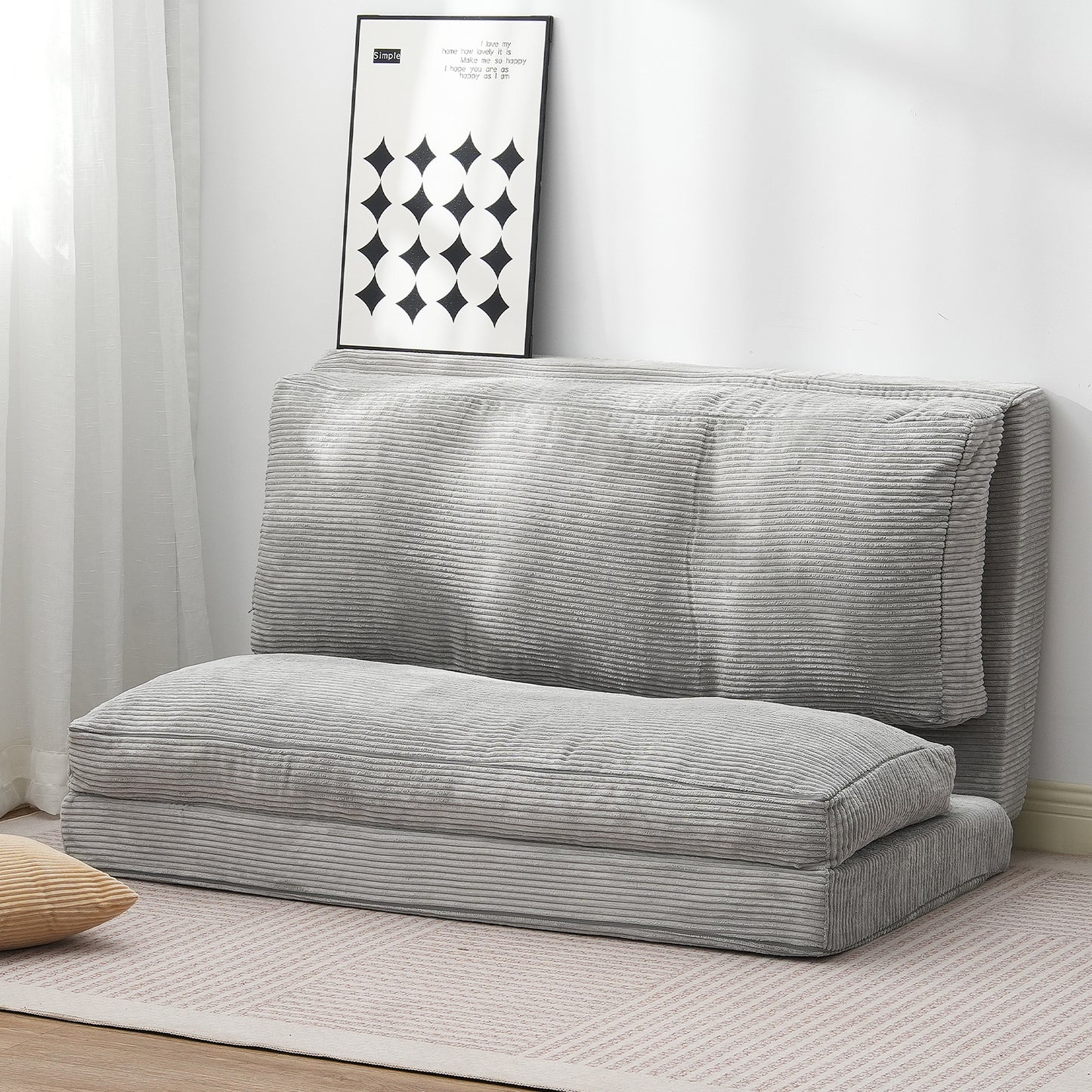 Vouwbank – Slaapbank – Klikklapbank – Bedbank – Loungestoel – Lichtgrijs – Wasbare Hoes – Hoogwaardig Schuim