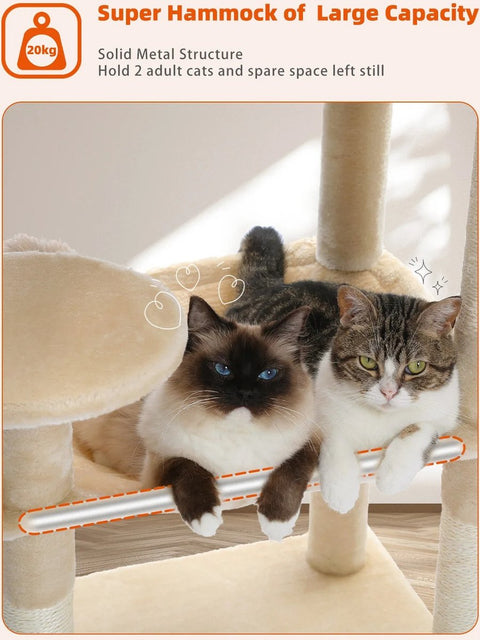 Luxe Kattenboom met Krabpaal - Kattenspeeltoestel - Kattenaccessoires - Huisdierspeelgoed - Groot - 45x55x143cm - Hout - 12,3kg - Beige