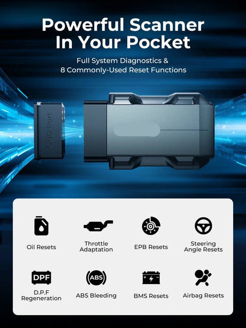 OBD2-scanner - Diagnosecomputer - Slimme diagnosetool - Foutverwijdering - 28 resetfuncties - Draadloos - Volledige systeemcodelezer - Actieve test