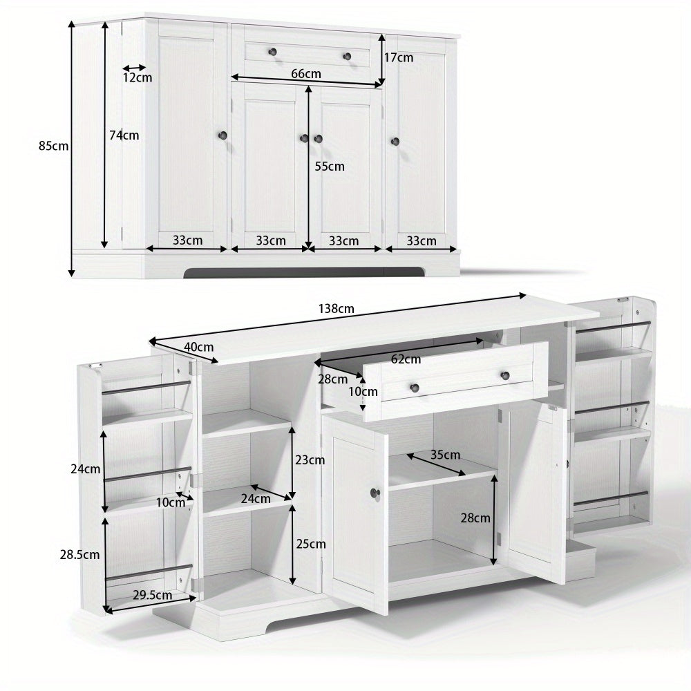 Sideboards, sideboards, multifunctional kitchen buffets - 138cm sideboard with drawers, shelf doors and adjustable shelves - Contemporary design with anti-tilt protection, ideal for kitchen, living room and bedroom