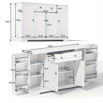 Sideboards, sideboards, multifunctional kitchen buffets - 138cm sideboard with drawers, shelf doors and adjustable shelves - Contemporary design with anti-tilt protection, ideal for kitchen, living room and bedroom