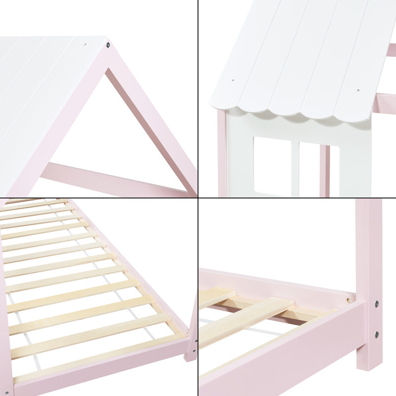 Kinderbed – Peuterbed – Juniorbed – Huisbed – Vloerbed – Semi-Open Ontwerp – Hoogwaardig Dennenhout – 120x200 cm Grijs/Wit