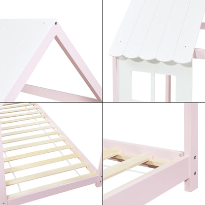 Kinderbed – Peuterbed – Juniorbed – Huisbed – Vloerbed – Semi-Open Ontwerp – Hoogwaardig Dennenhout – 120x200 cm Grijs/Wit