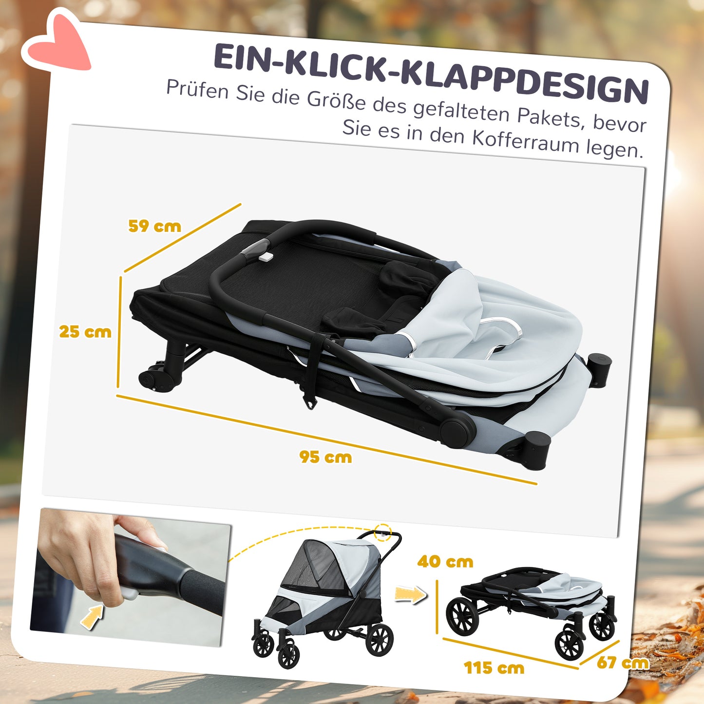 Hondenwagen – Hondenbuggy – Hondenkar – Huisdierwagen – Hondenbuggy Voor Grote Honden – Inklapbaar – Vier Wielen Met Remmen – Veiligheidslijn – Grijs