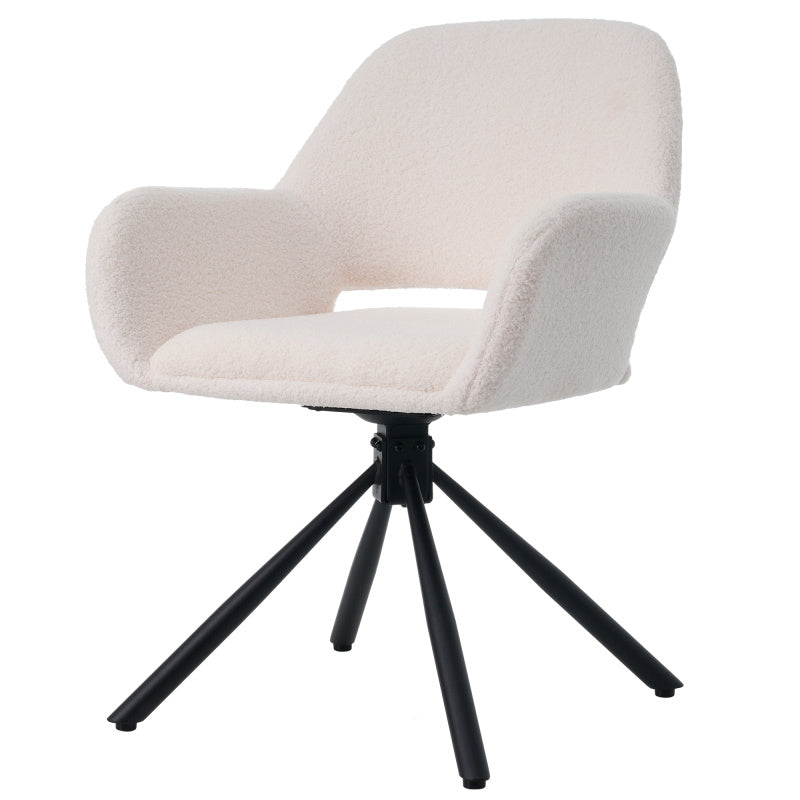 Sherpa Stoelen – Eetkamerstoelen – Bureau Stoelen – Woonkamerstoelen – Zithoek Stoelen – Zachte Sherpa Bekleding – Stevige Metalen En Houten Frame – Wit – Set Van 4