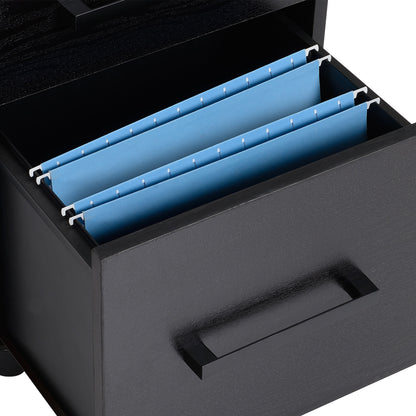 bureaukastje – ladekastje – opbergkast – rolcontainer – bureau-organizer – 3 lades met slot – verrijdbaar met wieltjes – MDF zwart – compact design 39x40x65 cm
