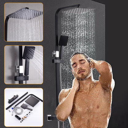 Regendouche Systeem – Douchekolom – Regendouchekop – Handdouche – Douche Set – Roestvrij Staal – Wandmontage – Zwart Mat – Waterbesparend – Luxe Vierkant Design