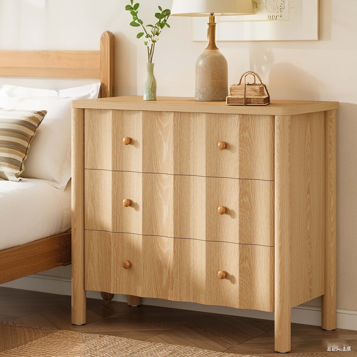 Nachtkastje – Bijzettafel – Ladekast – Nachtkast – Bedkast – Extra breed – 3 Laden – Natuurlijk Eikenhout – Softclose – MDF