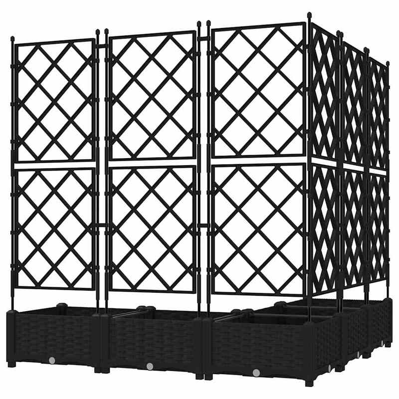 Verhoogde Plantenbak – Tuinbak – Bloembak – Balkonbak – Plantenbak Met Klimplantrek – Zwart – 120x120x125,5 cm – Duurzaam Synthetisch Kunststof – Met Drainage