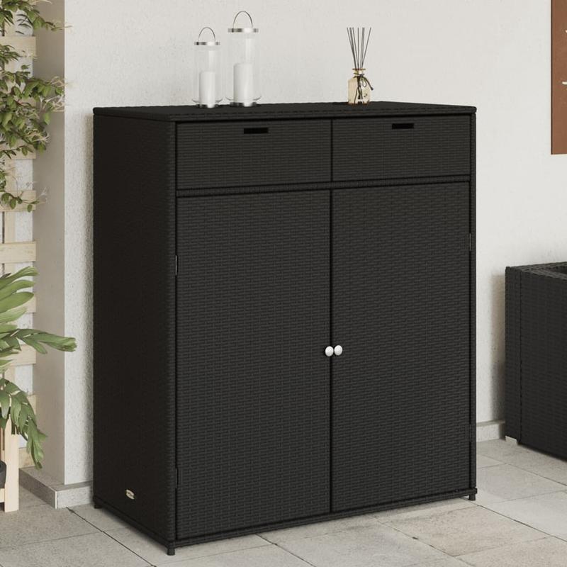 Tuinopbergkast – Tuinkast – Opbergbox – Bergkast – Resin Kast – Zwart Gevlochten Design – Stabiel, Weerbestendig 105x55x113 cm