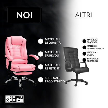 Ergonomische Bureaustoel – Bureaustoel Met Voetsteun – Relaxfauteuil – Kantoorstoel – Draaistoel – Verstelbare Rugleuning Tot 135 Graden – Zithoogte 105-115 cm – Roze Variant