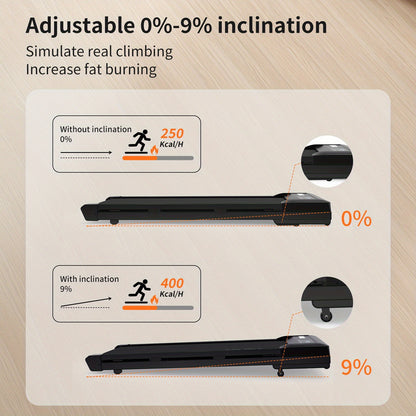 Walking & Running Treadmill with 12% 9-Level Automatic Incline | 100kg Weight Capacity | LED Display | Under-Desk Treadmill with Built-in Speaker | Compact Home Climbing Treadmill Design