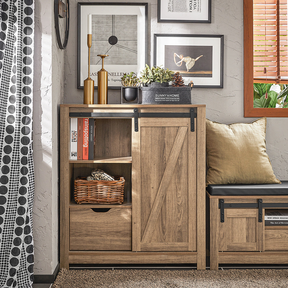Schuifdeur Kast – Dressoir – Schoenenkast – Opbergkast – Kast Met Schuifdeur – Industrieel Design – Ruimtebesparend – 80x35x92 cm – Metaal En MDF