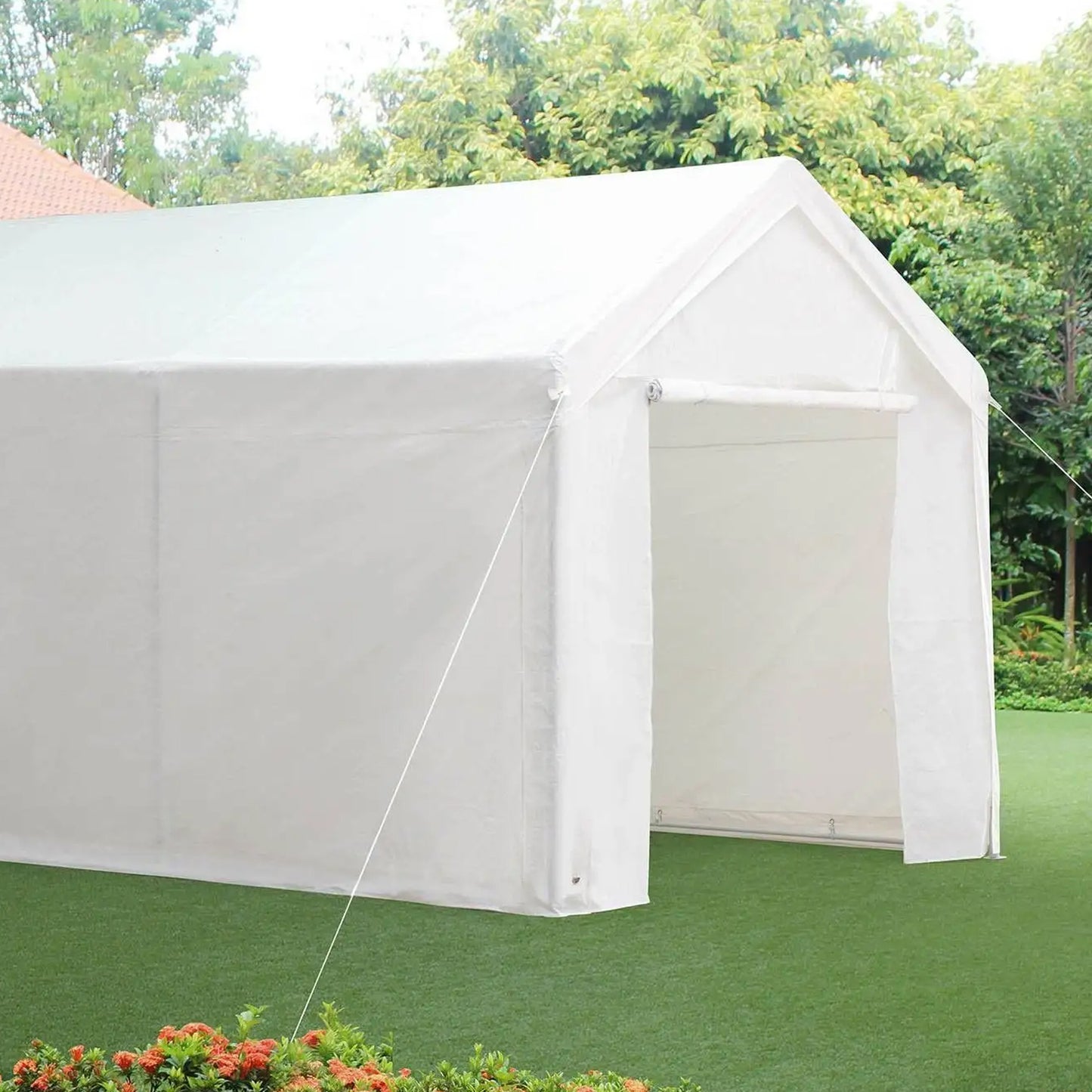 Carport Tent Garage – Opvouwbare Autostalling – Mobiele Garage – Opslagtent – Ranch Tent – 4x6 Meter – Met Afneembare Zijwanden – Stevaar Metalen Frame