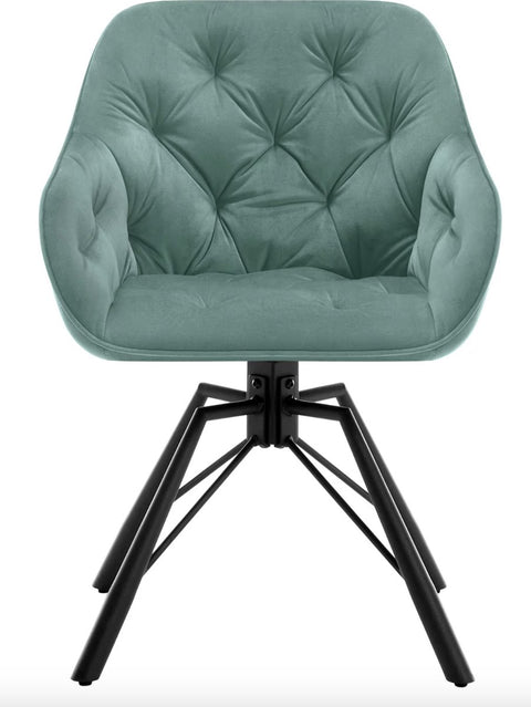 Eetkamerstoel - Set van 2 stoelen - Fluweel eetkamer stoel - Eettafel stoel - Fauteuil - Draaibaar - Velvet - Metalen poot - Turquoise
