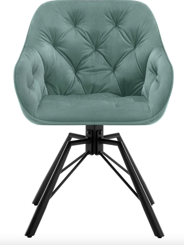 Eetkamerstoel - Set van 2 stoelen - Fluweel eetkamer stoel - Eettafel stoel - Fauteuil - Draaibaar - Velvet - Metalen poot - Turquoise