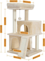 Grote kattenboomtoren Condo Meubels – Krabpaal & Kattenspringspeelgoed met Ladder – Huisdierhuis voor Kittens & Katten – Speelstructuur met Meerdere Niveaus