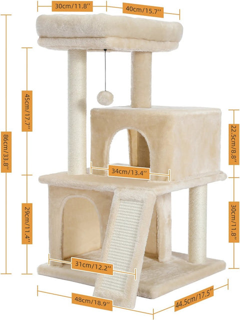 Grote kattenboomtoren Condo Meubels – Krabpaal & Kattenspringspeelgoed met Ladder – Huisdierhuis voor Kittens & Katten – Speelstructuur met Meerdere Niveaus