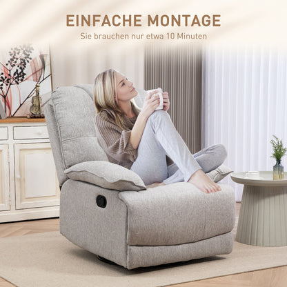 Relaxfauteuil – Relaxstoel – Loungestoel – Verstelbare Fauteuil – TV-stoel – Verstelbare Rugleuning Tot 145° – Pocketvering Kern & Linnenlook Stof – Grijs